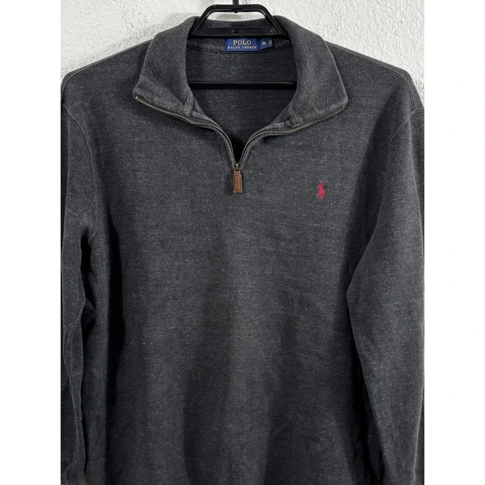 Polo Ralph Lauren Sweater Mens XL Gray 1/4 Zip Mock Neck Cotton‎ Knit Pullover